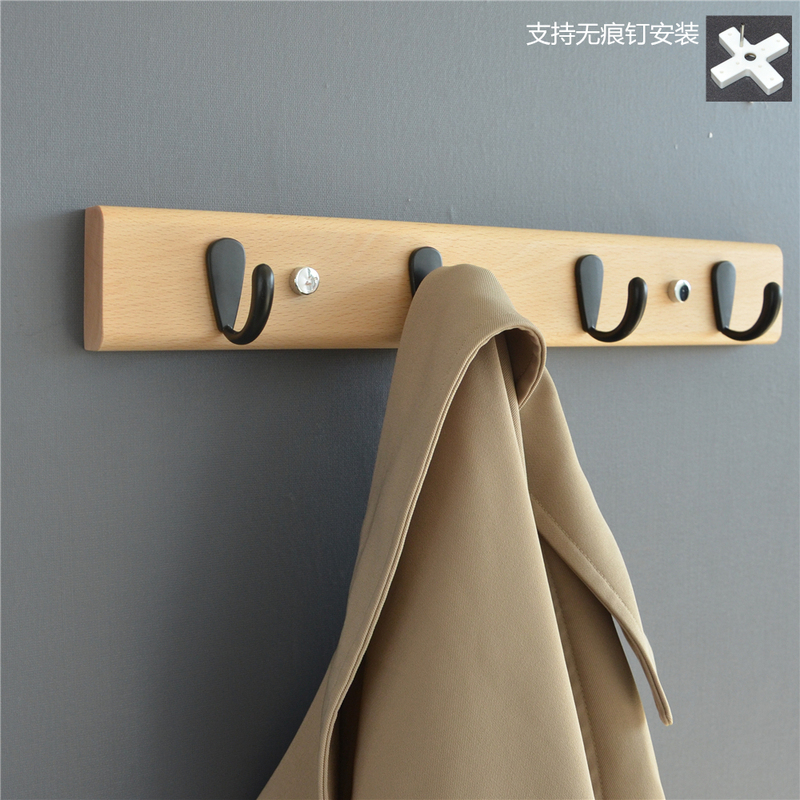 Nordic-Style Entryway Coat Rack, Bedroom Solid Wood Clothes Rack, Traceless Nails, No-Drill Wall Hook Behind the Door