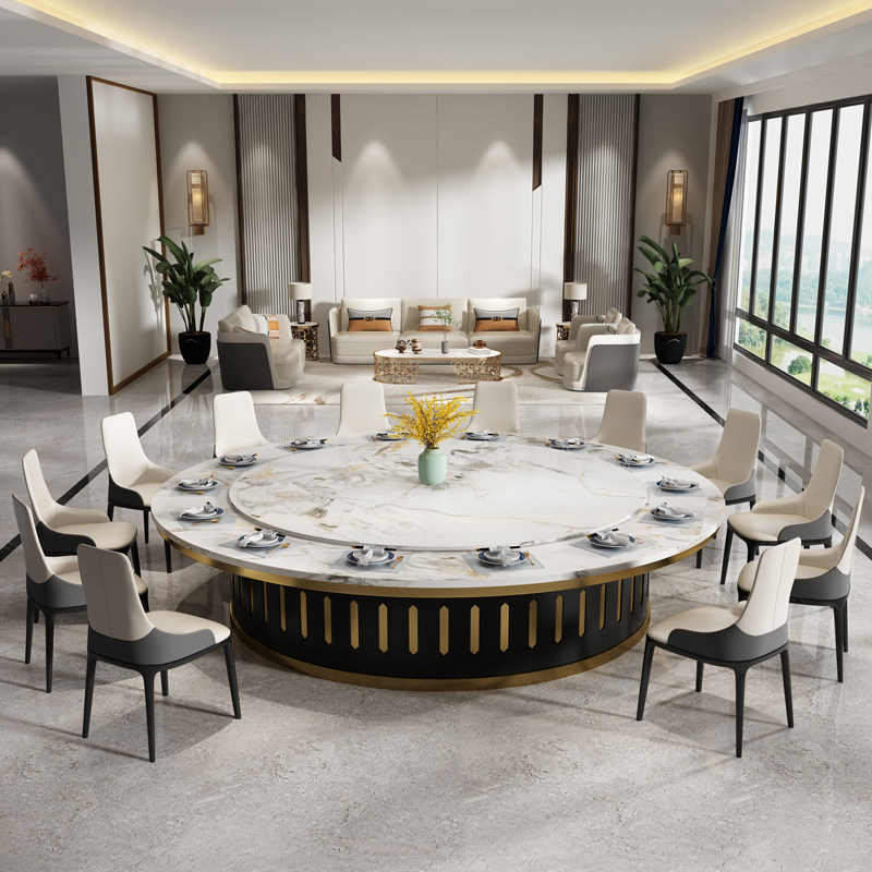 Hotel electric dining table large round table with induction cooker custom 16 20 people hotel club private room solid wood banquet table