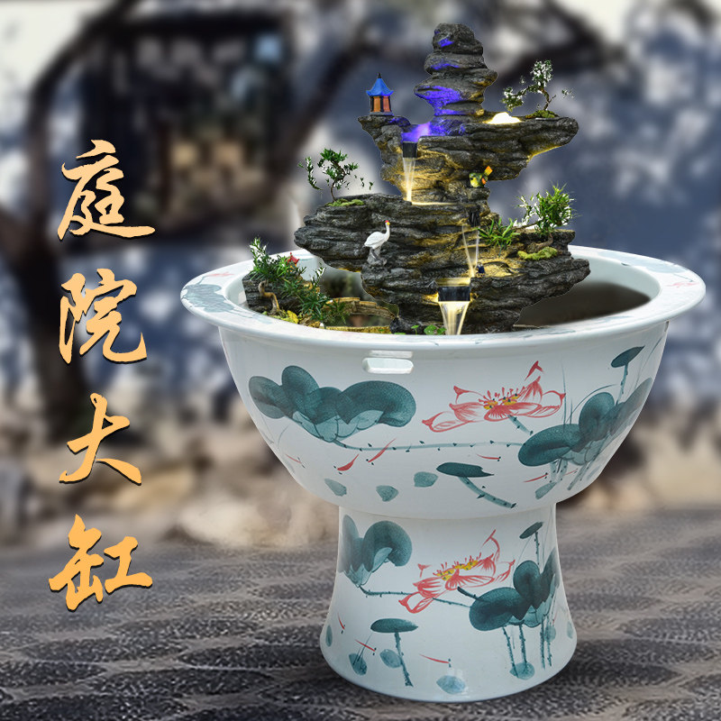 Ceramic fish tank large extra-large goldfish tank floor-to-ceiling large fish tank fish basin ceramic large lotus tank water lily tank turtle tank