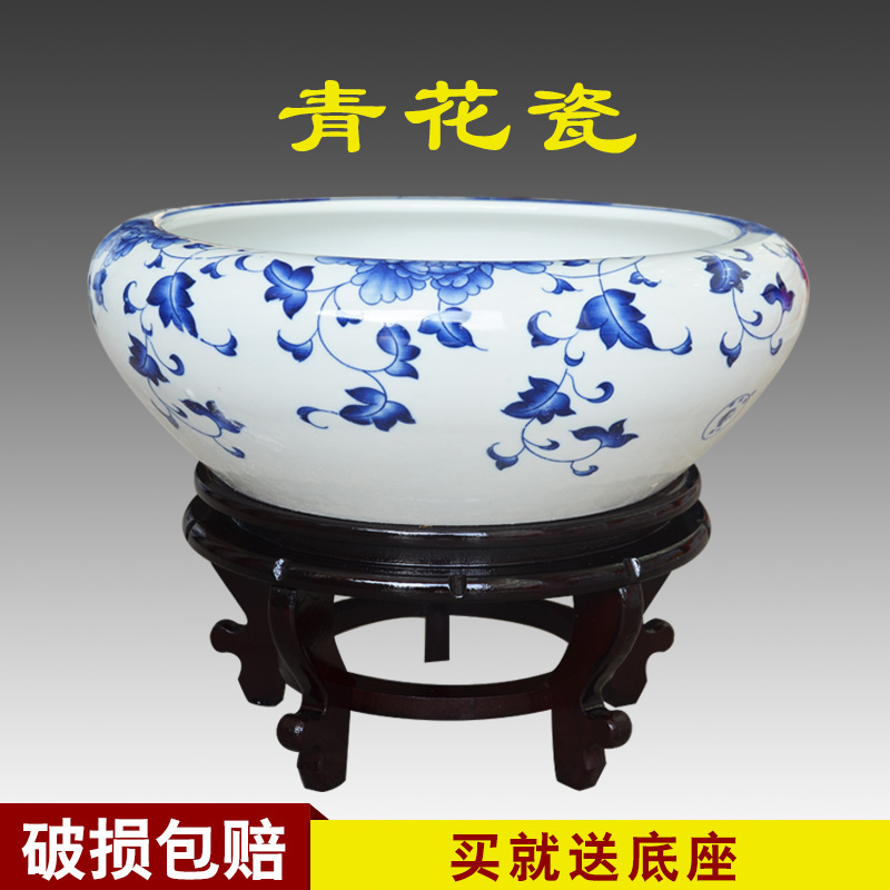 Jingdezhen Ceramic Fish Bowl Blue Cell Pulp Goldfish Bowl Sleeping Lotus Bowl Lotus Bowl Fish Fish Pot