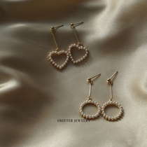 FREETER love pearl garland 14K gold stud earrings full of love earrings long temperament earrings Japan and South Korea