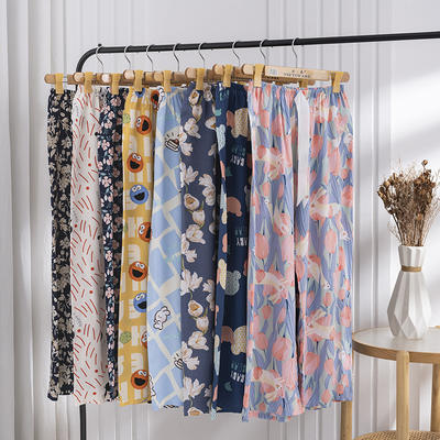 Pajama pants, silk for women, summer slimming and loose long pants, pajamas for pregnant women, pure cotton thin style, wide-leg long style single