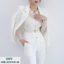 Spring and autumn new name Yuanyuan Temperament Foreign Qi Vocational West Suit Three Sets of Aging Fashion Net Red Lace Suit Suit Women