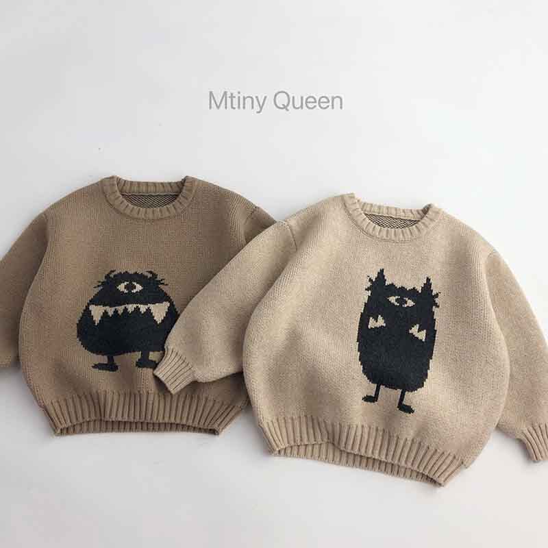Little Monster Style Autumn and Winter Children's Sweater Korean Version Unisex Retro Personality Knitted Pullover Forest Style