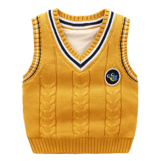 Boys' vest pure cotton spring and autumn new children's double-layer knitted vest thick Korean style baby plus velvet vest 3005