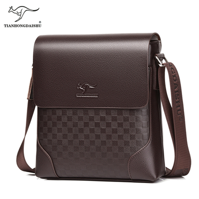商务休闲天弘袋鼠单肩包男牛皮斜挎包包男士背包潮流竖款小挎包男