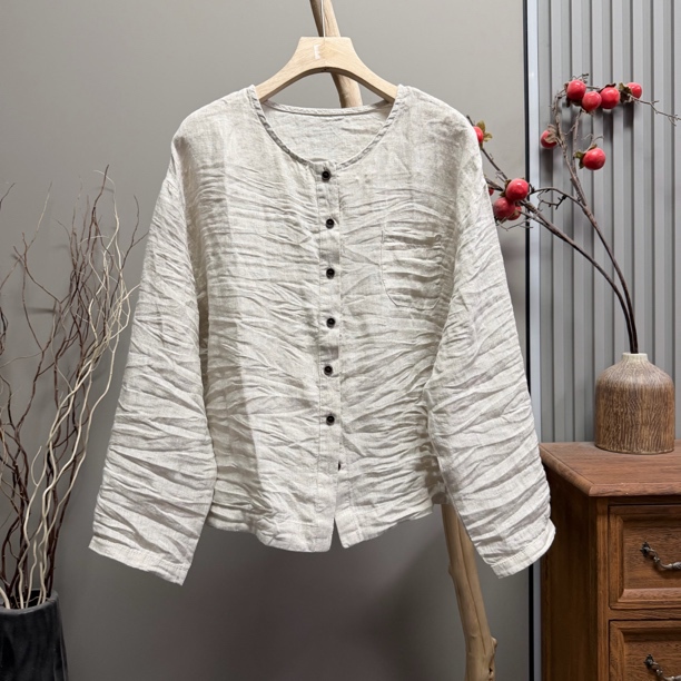 9881 Popular Short Linen Long-Sleeve Round-Neck Cardigan (Length 58cm, Bust 124cm) 9881 Popular Short Linen Long-Sleeve Round-Neck Cardigan (Length 58cm, Bust 124cm)