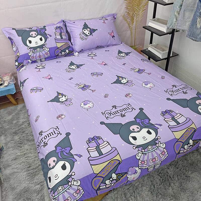 Hong Kong Size Kuromi Bed Sheet for Girls, Pure Cotton, 2.5/ 99.9cm Half/4/ 199.8cm Fitted Sheet, Twin Stars My Melody