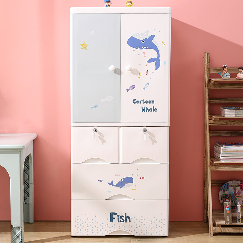 Simple children's wardrobe double door thickening baby baby small hanging wardrobe home bedroom simple plastic storage cabinet