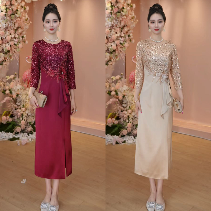 Formal Dress by Niche Designer, Light Luxury, Mid-Length, Tummy-Covering, Suitable for Birthday Parties, Wedding Banquets, and for Mother-In-Law or Mother of the Bride Formal Dress by Niche Designer, Light Luxury, Mid-Length, Tummy-Covering, Suitable for Birthday Parties, Wedding Banquets, and for Mother-In-Law or Mother of the Bride