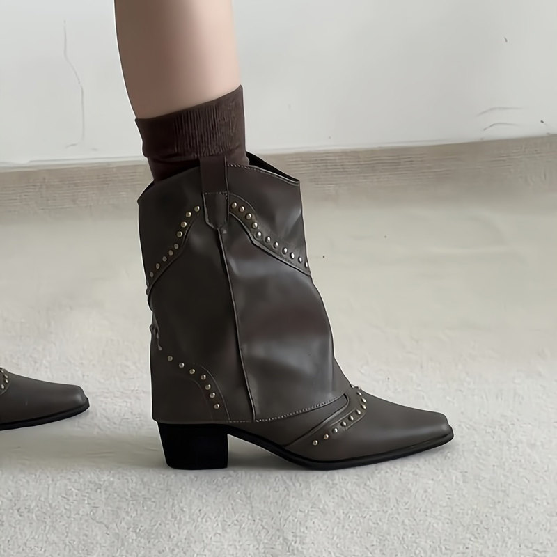 Vintage Studded Chunky Heel Ankle Boots for Women 2026 Autumn and Winter New Versatile Stylish Pointed Toe Height-Increasing Slimming Booties Vintage Studded Chunky Heel Ankle Boots for Women 2026 Autumn and Winter New Versatile Stylish Pointed Toe Height-Increasing Slimming Booties