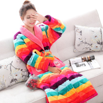 Sweet Beauty Pyjamas Woman Winter Long style Cute Coral Suede Pajamas Triple Clip Cotton Padded Jacket Plus Suede Thickened Home Clothing Bathrobe Winter