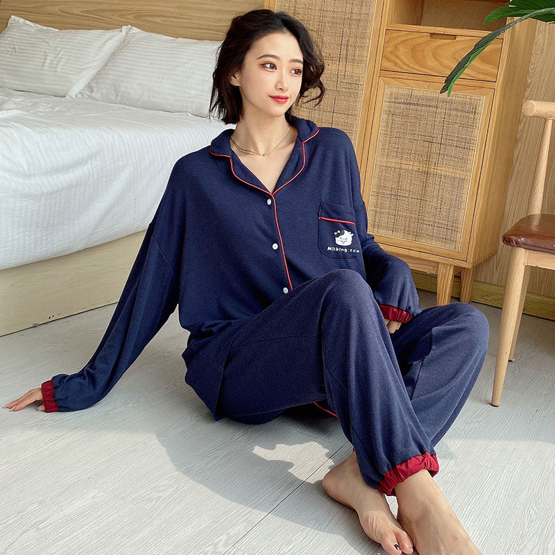 Plus velvet modal large size pajamas women's 200 jin autumn fat mm loose brushed spring and autumn home clothes two-piece set