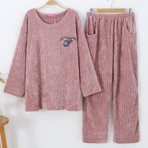 Large size pajamas women 200 Jin autumn and winter loose suit plus fat increase snow velvet pregnant women home clothing fat mm300 kg