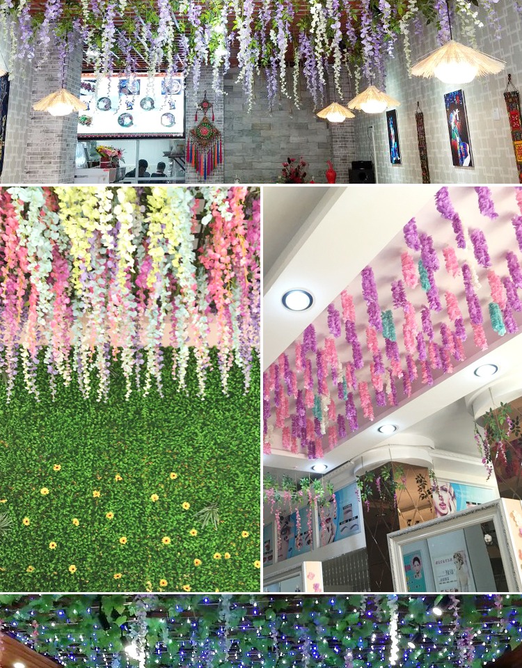 Mô phỏng Hoa Wisteria Trang trí nội thất Đám cưới Trần phòng khách Hoa giả Hoa tím nhựa Hoa thùng Vine Vine Chuỗi hoa - Hoa nhân tạo / Cây / Trái cây Ý tưởng từ khóa