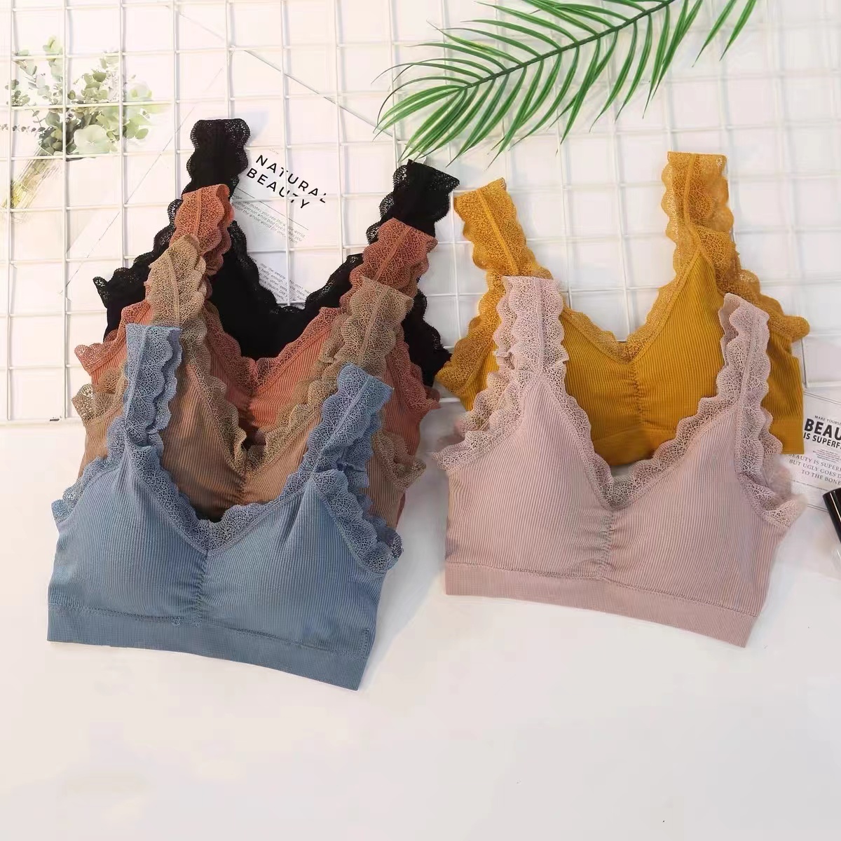 Wide shoulder straps 7316 lace V-neck thick pad gathered beauty back tube top shock-proof vest no steel ring bra underwear women