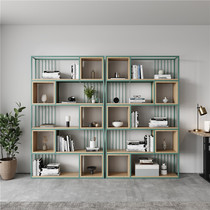 Nordic office partition shelf simple solid wood bookshelf multi-layer floor-to-ceiling display bookcase living room wrought iron storage rack