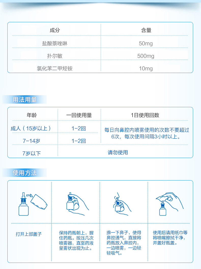 日本佐藤 鼻炎喷剂 30ml*3瓶 适合7岁以上人群 图6