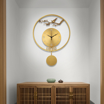 Wall clock living room restaurant modern Chinese style hole-free creative clock Chinese style pure copper wall high-grade luxury clock