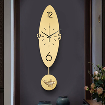 Nordic long clock wall clock living room fashion creative simple household pure copper luxury clock art personality watch