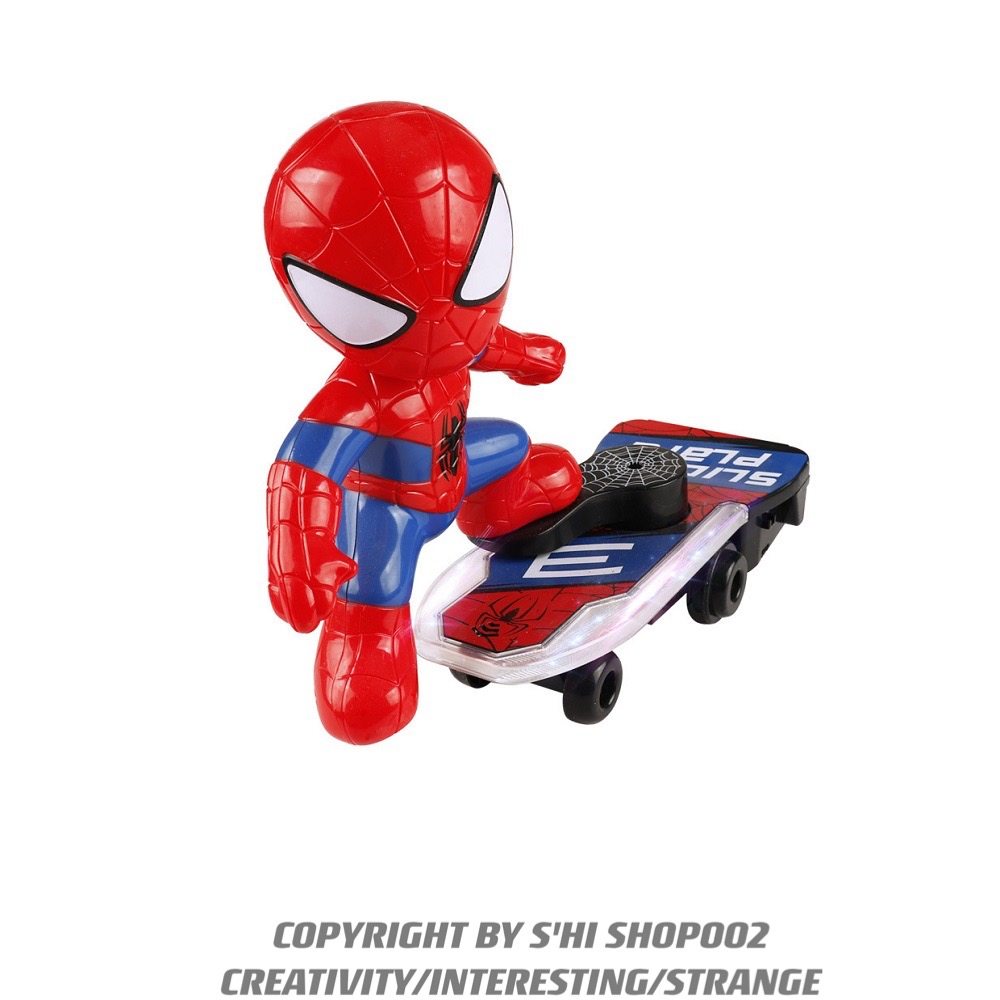 Shi Home Spiderman Scooter Light Up Music Electric Vientiane Stunt Car Tumbling Kids Toy Boy
