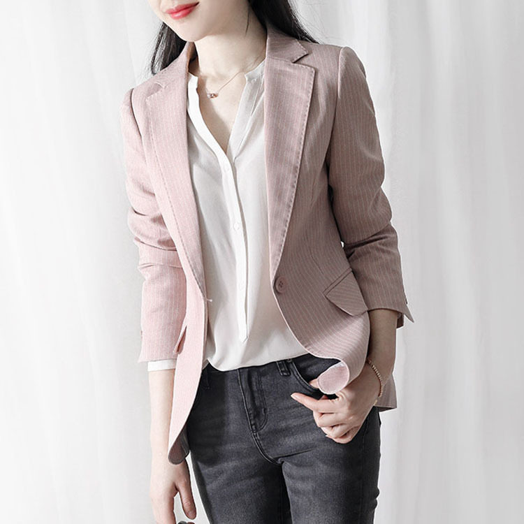 Day Series Pink Striped Linen Small Suit Woman Jacket 2022 Spring Autumn New Casual Cotton Numb Chic West Suit Jacket