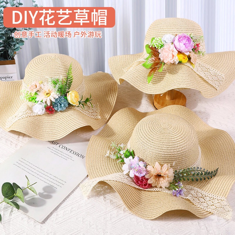 Floral Straw Hat DIY Handmade Material Kit Hat with Artificial Flowers Sunshade Teacher's Day Gift Team Building Warm-Up Activity Floral Straw Hat DIY Handmade Material Kit Hat with Artificial Flowers Sunshade Teacher's Day Gift Team Building Warm-Up Activity