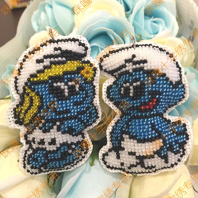 Miga cross stitch bead embroidery key ring double-sided embroidery Smurfs blue sister Gegewu