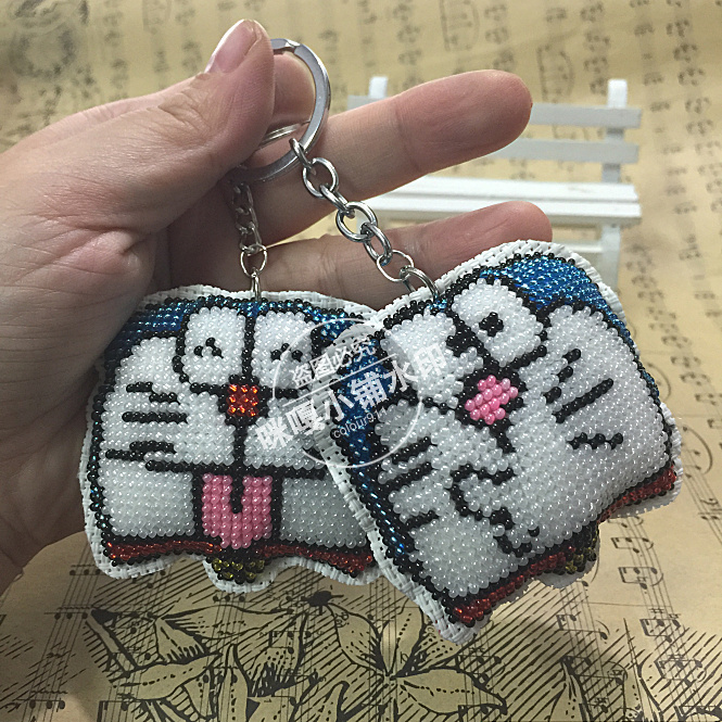 Miga cross stitch bead embroidery small pendant kit key ring double-sided embroidery Doraemon kiss me hug me