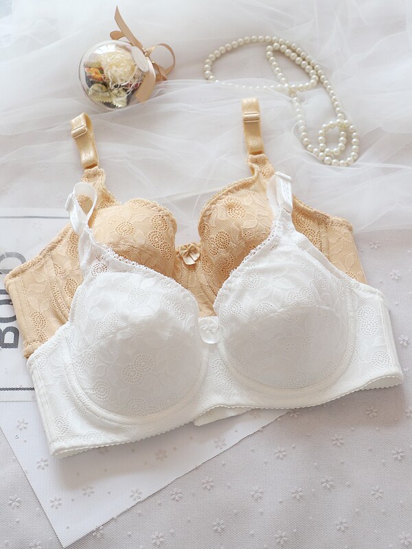 Ancient and Modern Style, No Sponge, Pure Cotton, Ultra-Thin Bra, Full Cup, Underwire, Push-Up, Young Girl's Underwear, Sexy White