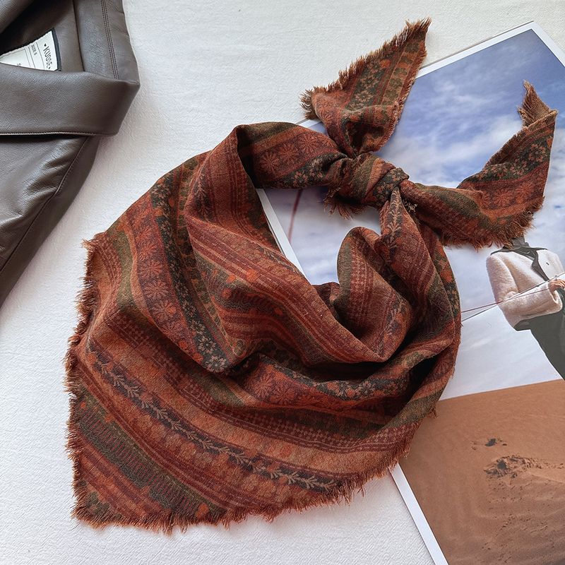 New Vintage Distressed Fringed Triangular Scarf for Women, Bohemian Headscarf, Layered Belt, Photo Prop Small Scarf