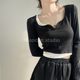 European and American retro long-sleeved V-neck contrast crop top for women