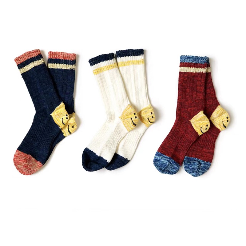 Kapital Hirata Kazuhiro 20Ss Color Block Striped Smiley Face Socks Cotton Blend High Tube High Top Sports Socks Trendy