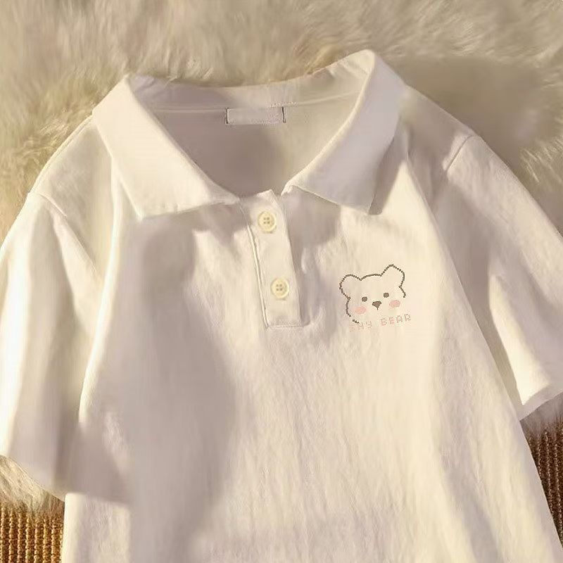 Japanese Style Girls' Polo Shirt Pure Cotton Short-Sleeved T-Shirt Children's Summer New Clothing ins White Collared Shirt