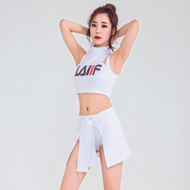 sexy người lớn aerobics quần áo Hàn Quốc phiên bản của chiếc váy jazz hiện đại mở rốn vest nữ hoạt náo viên cổ vũ bộ