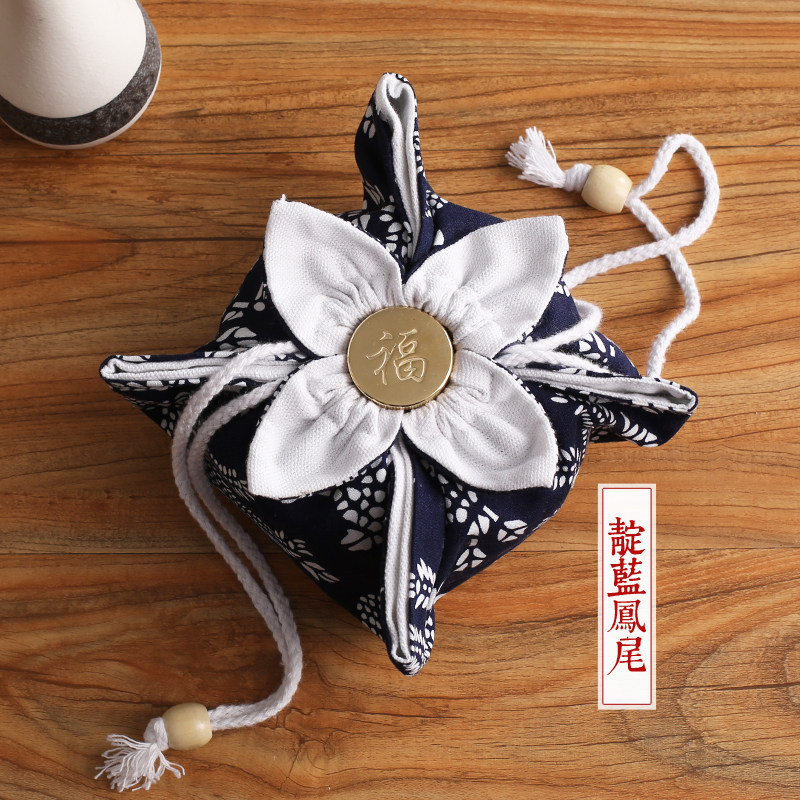 (Huai old) indigo phoenix tail handmade set, pure cotton cloth cover, safe and comfortable, hand stove cloth bag, excluding Tang Pozi