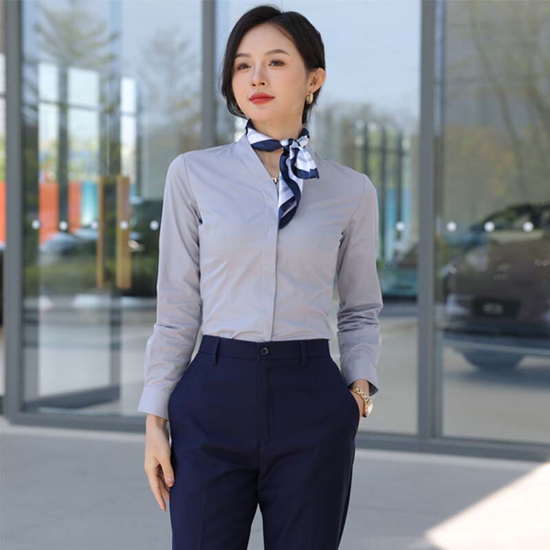 Aito Huawei Hongmeng Smart Travel (Wenjie) 4S Store Light Gray V-Neck Shirt Work Uniform Sales Staff Shirt New Model