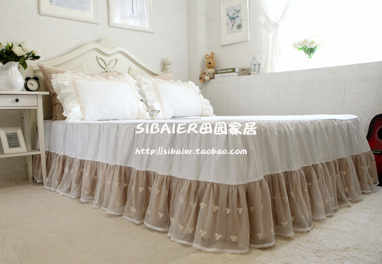 Phong cách Hàn Quốc mới ** thêu đôi váy con lắc bông cotton ren váy ga trải giường - Váy Petti ga giường viền họa tiết