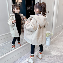 Girls lamb wool coat Foreign style children thickened imitation leather grass coat Children velvet fur autumn and winter 20