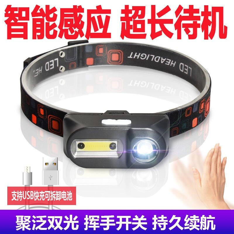 Headlamp strong light charging Super bright charging Head-mounted night fishing fishing special induction xenon lamp explosion-proof zoom yellow light
