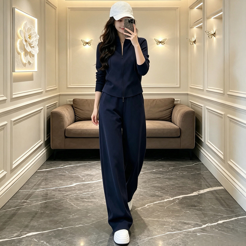 Casual Sports Suit for Women in Autumn and Winter, Cardigan, Sweatshirt, Wide-Leg Pants, Two-Piece Set, Loose Fit, Slimming, Age-Reducing, Elegant Casual Sports Suit for Women in Autumn and Winter, Cardigan, Sweatshirt, Wide-Leg Pants, Two-Piece Set, Loose Fit, Slimming, Age-Reducing, Elegant