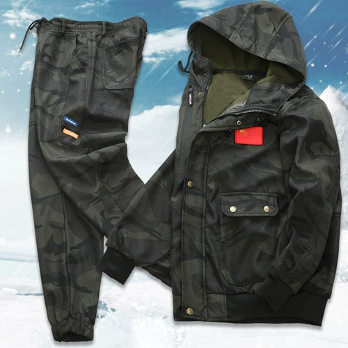 Утепленный камуфляжный рабочий износостойкий дорожный спортивный комплект с капюшоном для отдыха