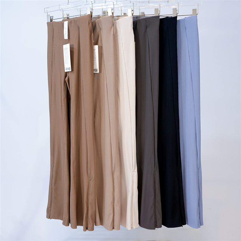 Ribbed Flared High-Waisted Yoga Sports Pants for Women, Running Tight-Fitting Tummy Control High-Elastic Flared Quick-Drying Striped Pants