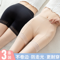 women's ice silk safety pants anti-shine summer thin high waist unwound lace shorts flesh color plus size leggings