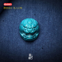 (Produced by fruit stone) raw ore turquoise antique Su Gong animal face carved pieces round beads scattered beads old type bead accessories