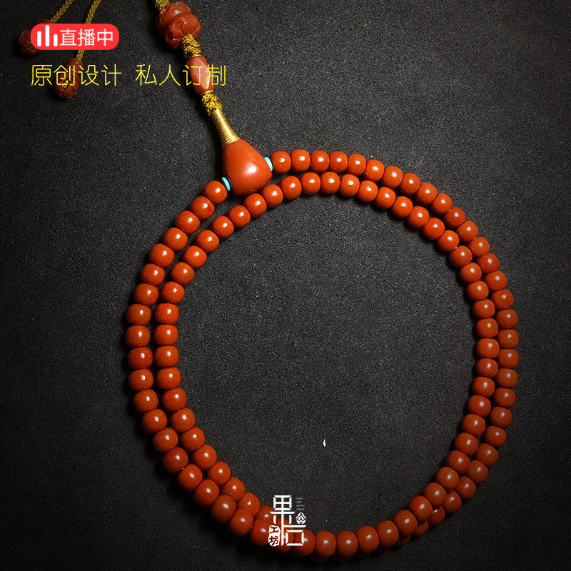 (fruit stone designer) solid color tile tomato red multi-circle 108 Buddha bead string bracelet old round bead barrel beads