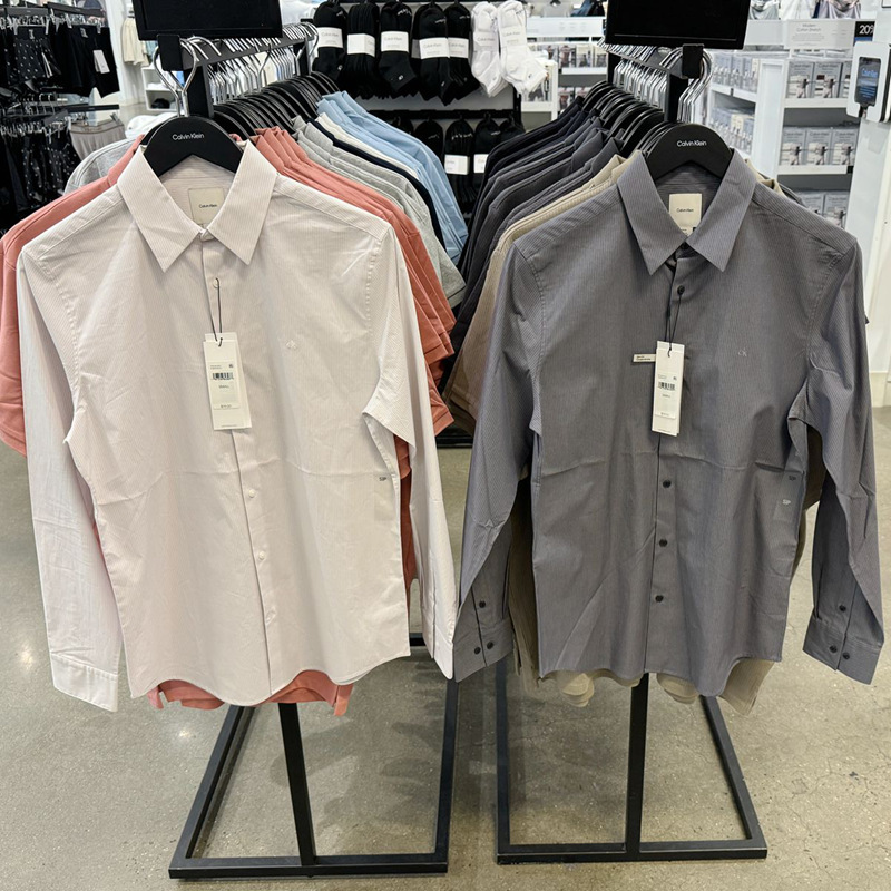 Ck Calvin Klein American Men's Slim-Fit Micro-Elastic Cotton Pinstripes Business Casual Long-Sleeved Shirt