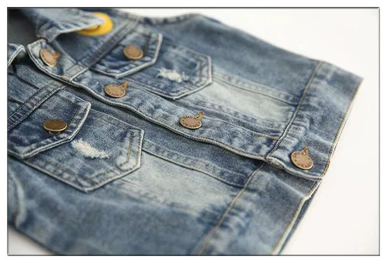 Áo vest denim trẻ em, trẻ em, bé trai, bé gái, mặt cười dễ thương, bông xuân mới 2020, áo vest hàn quốc - Áo ghi lê