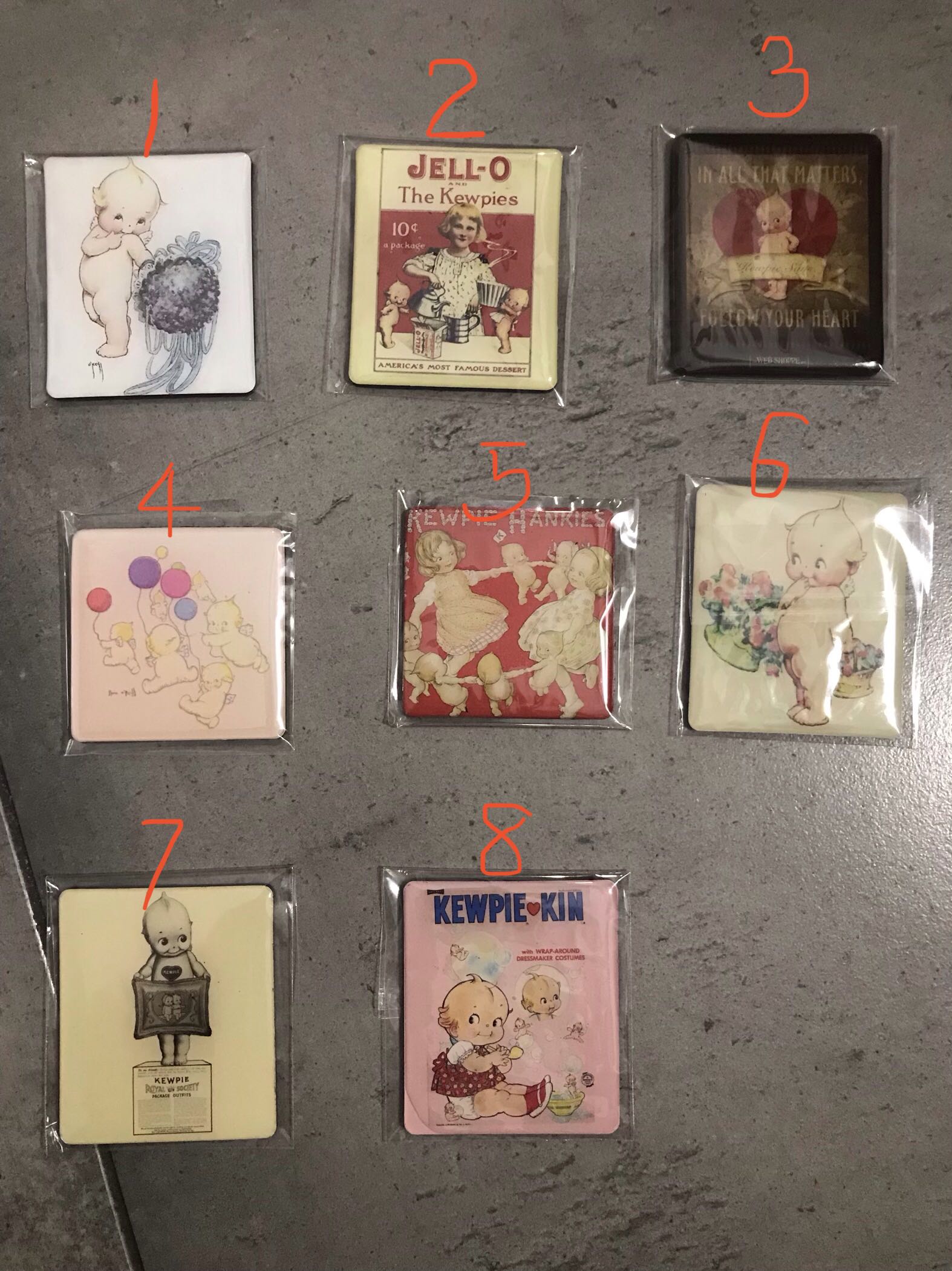 Exported to Japan Kewpie Large Magnetic Refrigerator Magnets 8 Included