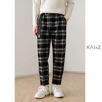 Mens wooled plate casual pants in winter 2021 new loose tide cone - shaped pants with thick straight tube trousers